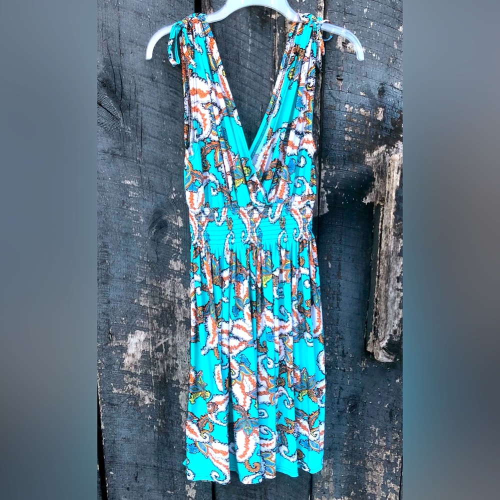 Paisley Print Boho Sleeveless Dress Turquoise Size Large